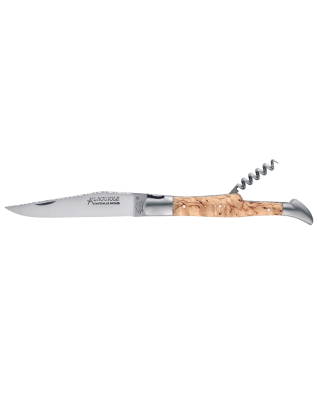 GILLES 8642 Laguiole taittoveitsi 12cm koivupuukahva korkkiruuvilla varustettuna