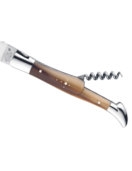 GILLES 8682 Laguiole foldekniv 12 cm med håndtag i blond hornspids og proptrækker