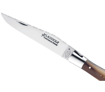 GILLES 8682 Laguiole Vouwmes 12cm blond hoornen punt handvat met kurkentrekker 2