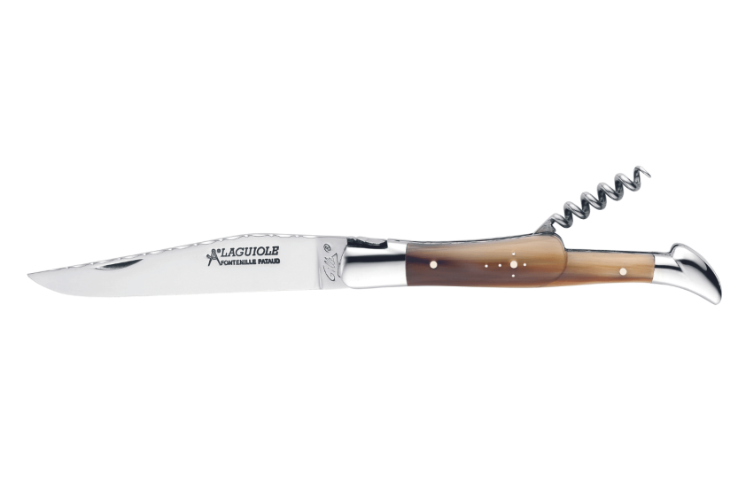 GILLES 8682 Laguiole foldekniv 12 cm med skaft i blond hornspiss og korketrekker