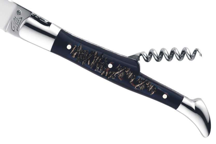 GILLES 8692 Laguiole foldekniv 12 cm med skaft af råt bøffelhorn og proptrækker