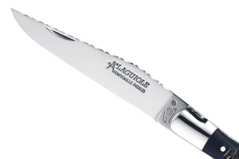 GILLES 8692 Laguiole foldekniv 12 cm med skaft af råt bøffelhorn og proptrækker