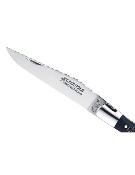 GILLES 8692 Laguiole foldekniv 12 cm med skaft af råt bøffelhorn og proptrækker