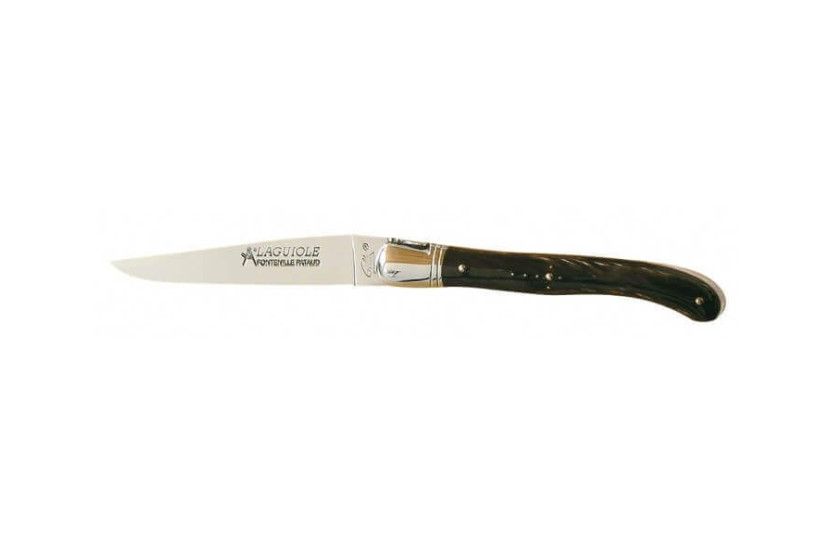 GILLES Laguiole mes, 12 cm zwart hoornen punt handvat