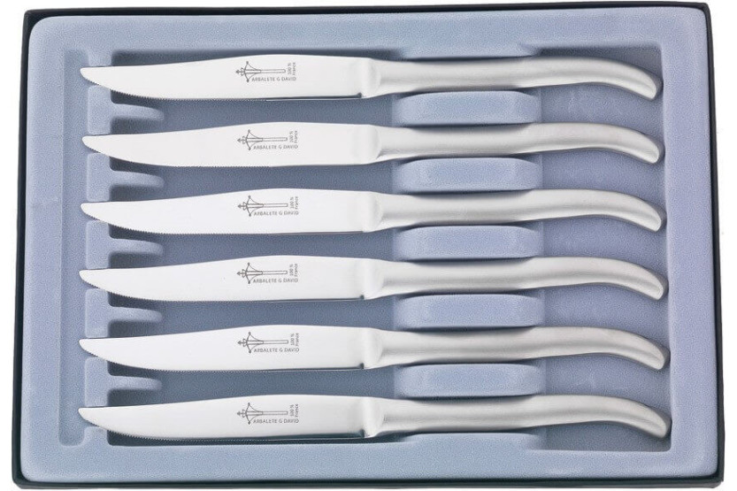 Estuche 6 cuchillos de mesa Laguiole Arbalète G.DAVID 23cm acero inoxidable microdentado en una pieza