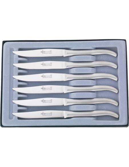 Estuche 6 cuchillos de mesa Laguiole Arbalète G.DAVID 23cm acero inoxidable microdentado en una pieza