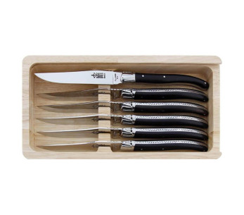 Estuche 6 cuchillos de mesa G.DAVID Laguiole Arbalète de acero inoxidable 21cm mango de madera de ébano