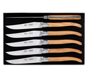 Estuche 6 cuchillos Arbalète Laguiole G.DAVID 23cm acero inoxidable mango madera de olivo