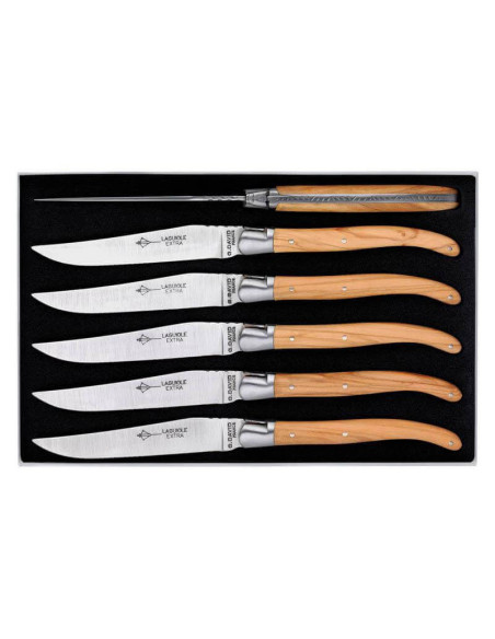 Set of 6 Laguiole Arbalète knives G.DAVID 23cm stainless steel olive wood handle