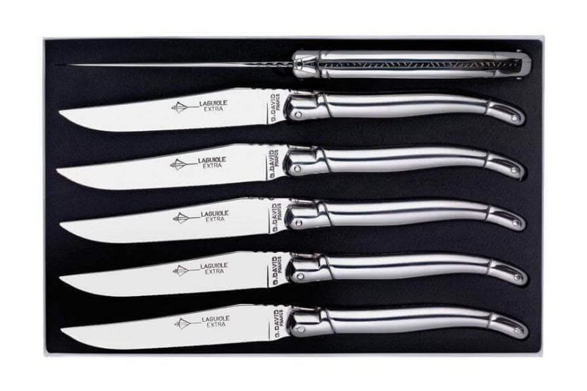 Set van 6 G.DAVID Laguiole kruisboog tafelmessen 23cm volledig roestvrij staal