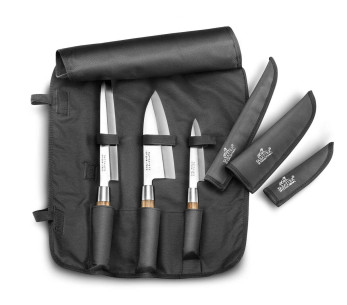 Sabatier International estuche de 3 cuchillos de cocina estilo japonés con mango de Zebrano