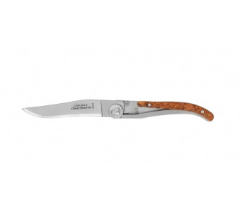 Cuchillo Laguiole C. Dozorme hoja de acero inoxidable 11cm mango de acero inoxidable revestimiento de enebro con muesca interior