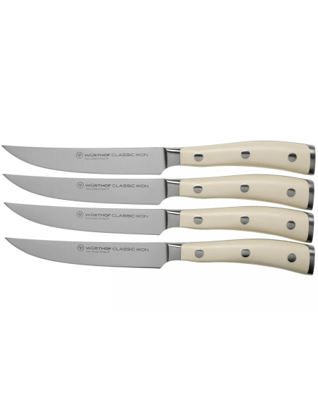 Sæt med 4 Wüsthof Classic Ikon hvide smedede steakknive
