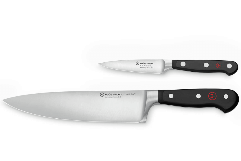 Box med 2 Wüsthof Classic smidda knivar - 9 cm skalknivar och 20 cm kockknivar