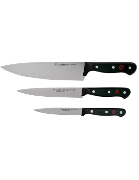 Juego de 3 cuchillos Wüsthof Gourmet - Chef 20cm + trinchante 16cm + oficio 12cm