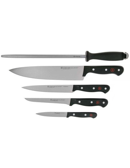 Wüsthof Gourmet kokkesett 5 deler: 4 kniver + 1 slipestål