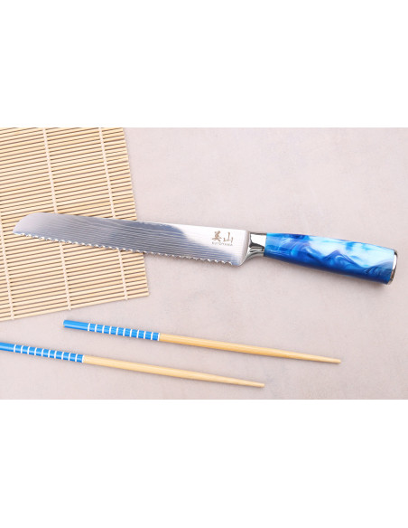 Cuchillo de pan Kutoyama Blue Wave de 20 cm