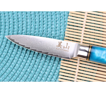 Kutoyama Damascus kuorintaveitsi 8cm sininen hartsikahva 2