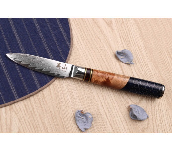 Kutoyama damaskus skalkniv 8cm med honungskakeskaft 2