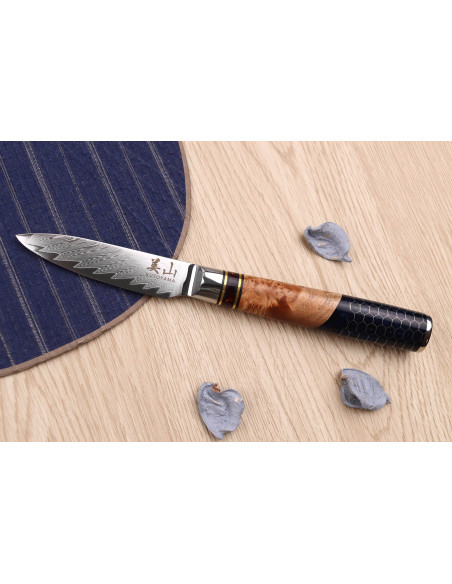 Kutoyama damascus paring knife 8cm honeycomb handle