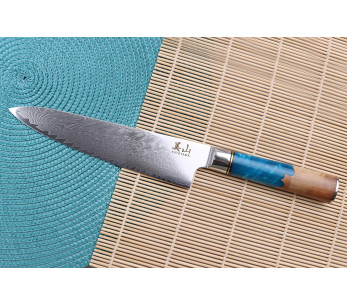 Koksmes 20cm Kutoyama damast blauw hars handvat 2