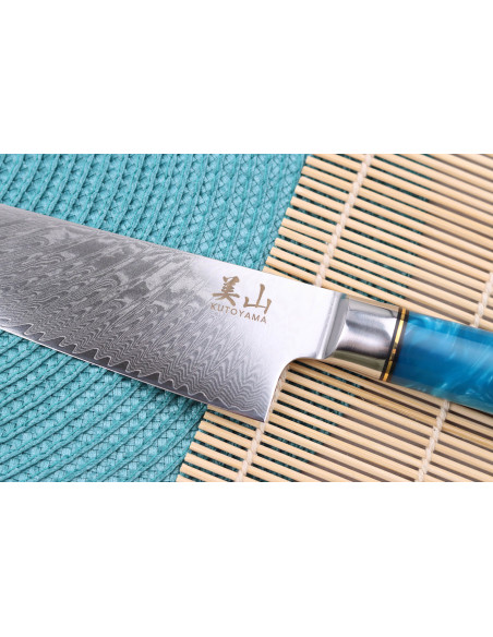 Cuchillo de cocinero de Damasco Kutoyama de 20 cm con mango de resina azul