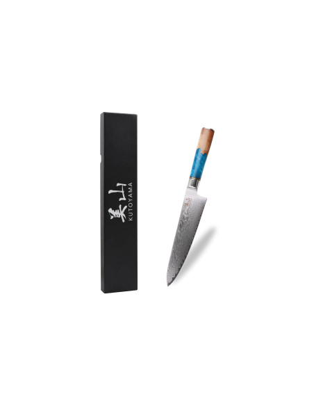 Cuchillo de cocinero de Damasco Kutoyama de 20 cm con mango de resina azul