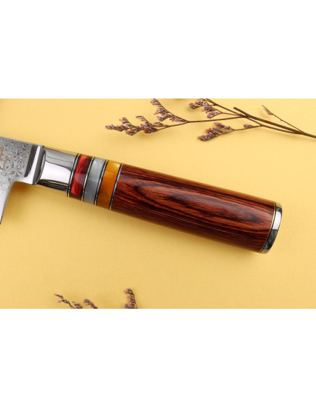 20cm Kutoyama damascus koksmes met pakka handvat en acryl ringen