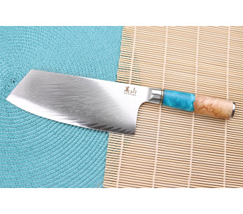Kiinalainen kokkiveitsi 20cm Kutoyama damascus sininen hartsi kahva 2