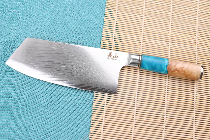 Chinesisches Kochmesser 20cm Kutoyama Damast Griff Harz blau