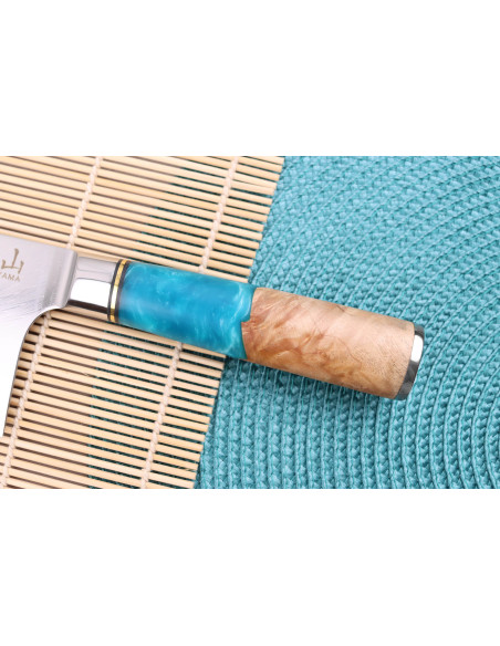 Kiinalainen kokkiveitsi 20cm Kutoyama damascus sininen hartsi kahva
