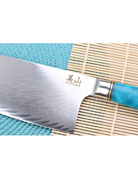 Kinesisk kockkniv 20cm Kutoyama damaskus blå hartshandtag