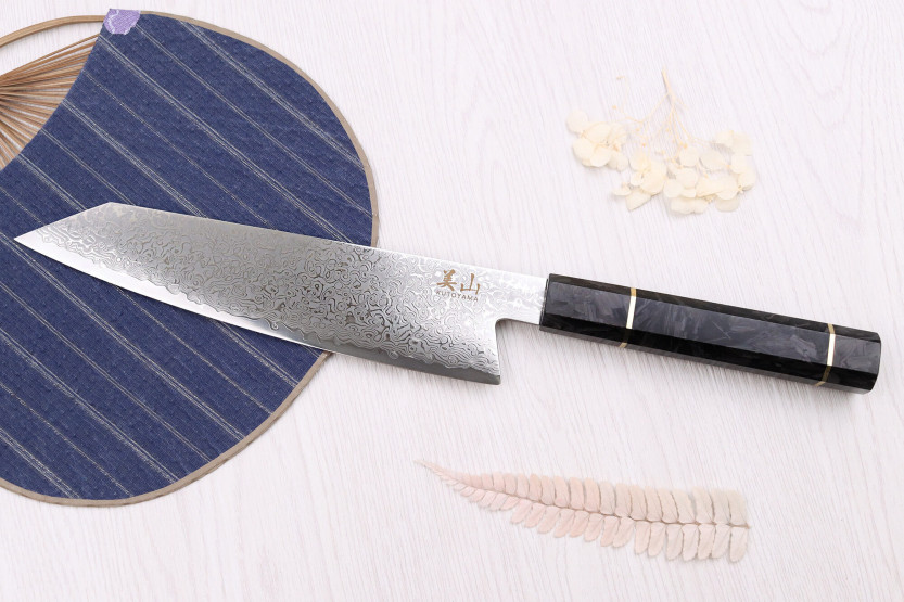 Kiritsuke-messer 20cm Kutoyama Damast Griff aus Kohlefaser