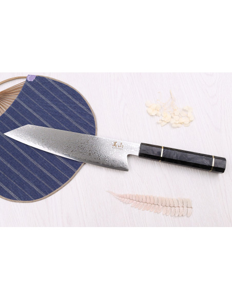 Coltello kiritsuke Kutoyama Coltello kiritsuke in damasco da 20 cm con manico in fibra di carbonio