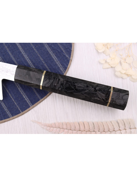 Coltello kiritsuke Kutoyama Coltello kiritsuke in damasco da 20 cm con manico in fibra di carbonio