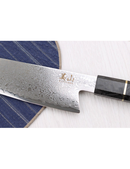 20 cm Kutoyama damaskus Kiritsuke-kniv i karbonfiberhåndtak