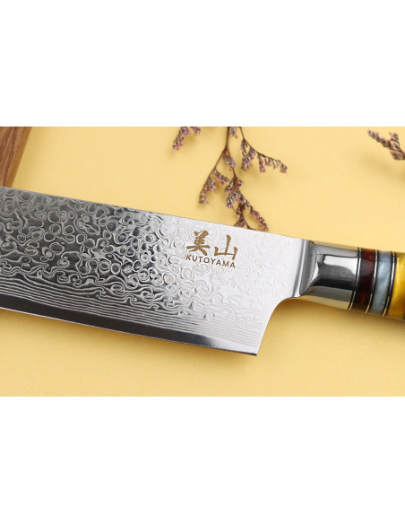 Kutoyama 24cm Kiritsuke knife with pakka handle and acrylic rings