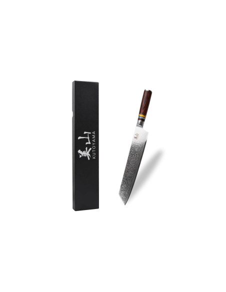 Cuchillo kiritsuke Kutoyama damasco Cuchillo kiritsuke de 24cm con mango pakka y anillas acrílicas
