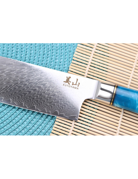 nakiri mes 17cm Kutoyama damascus blauw hars handvat