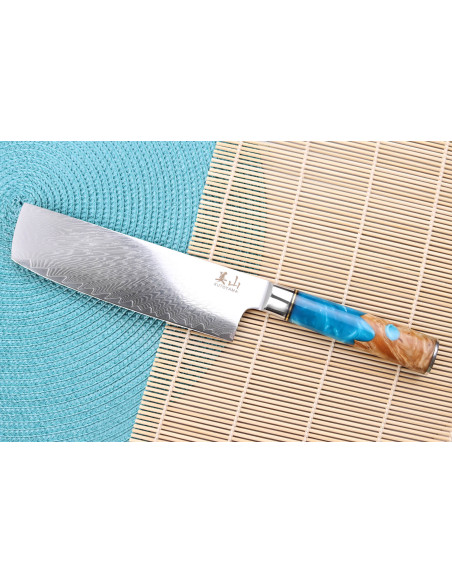 nakiri messer 17cm Kutoyama Damast Griff Harz blau