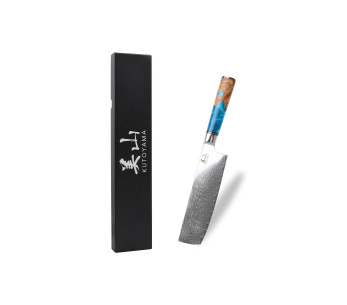 faca nakiri de damasco Kutoyama de 17 cm com cabo de resina azul