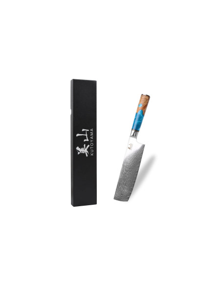 nakiri kniv 17cm Kutoyama damaskus blå harpiks håndtak