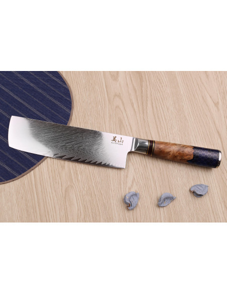 faca nakiri de damasco Kutoyama de 17 cm com cabo em forma de favo de mel