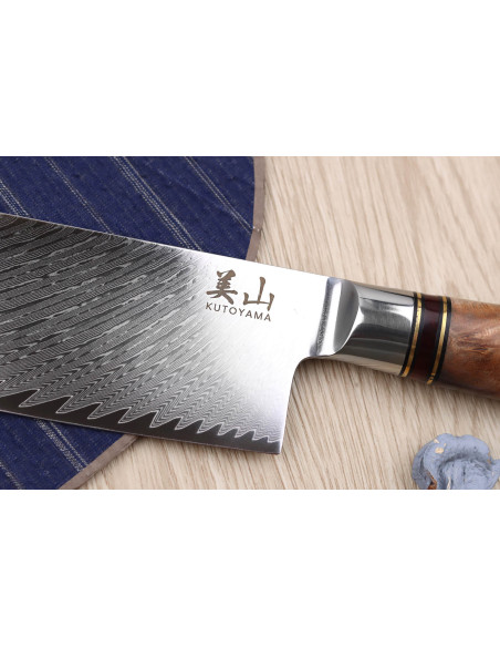 faca nakiri de damasco Kutoyama de 17 cm com cabo em forma de favo de mel