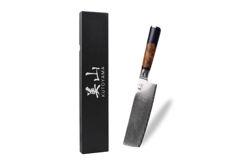coltello nakiri Kutoyama in damasco da 17 cm con manico a nido d'ape