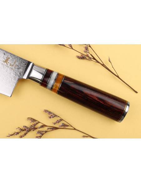 17 cm Kutoyama damaskus nakiri-kniv med pakkahåndtak og akrylringer