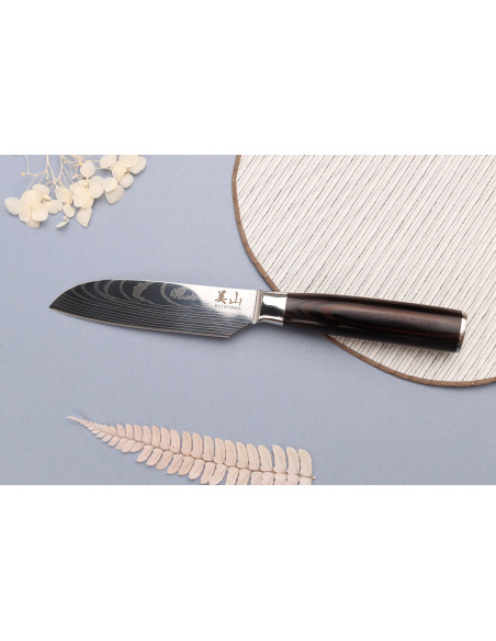 Cuchillo santoku 12cm Kutoyama Negro Kit de embalaje
