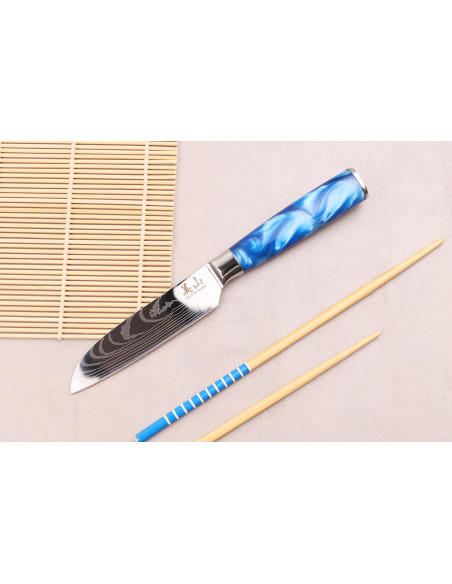 faca santoku de 12 cm Kutoyama Blue Wave