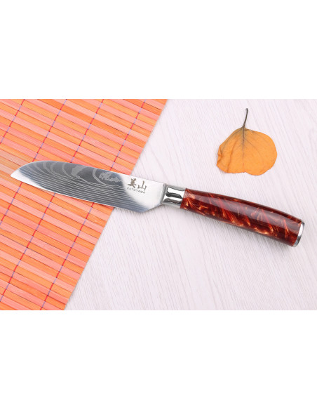 santoku knife 12cm Kutoyama Red Flame