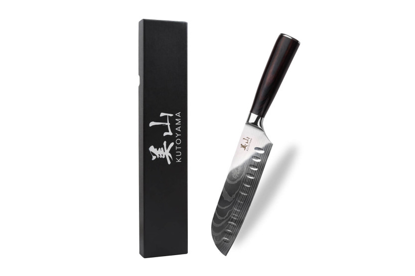 Cuchillo santoku 17cm con borde granton Kutoyama Negro Pakka